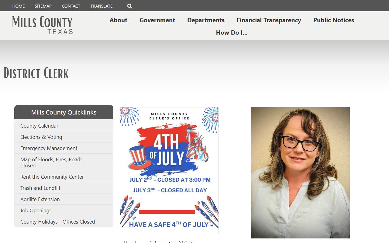 Mills County District Clerk court records and 35th District Court page